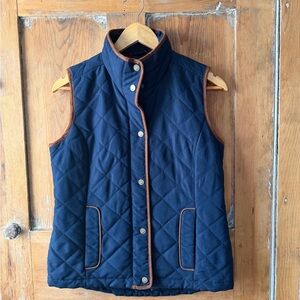 G.H. Bass & Co. Dark Blue Quilted Vest with Brown Trim
